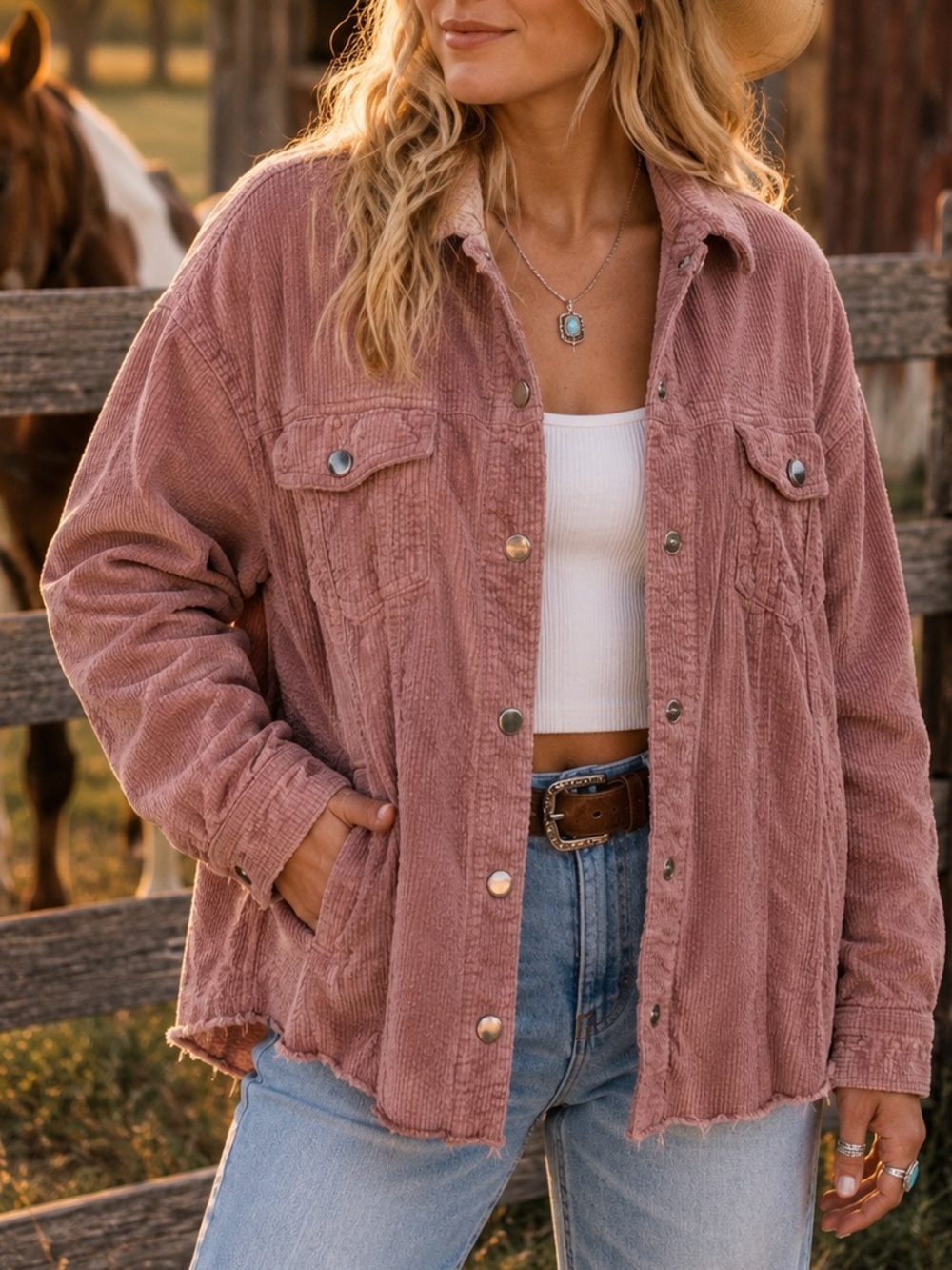 Standards & Practices Dusty Rose Waffle Corduroy Shacket Jacket Oversized